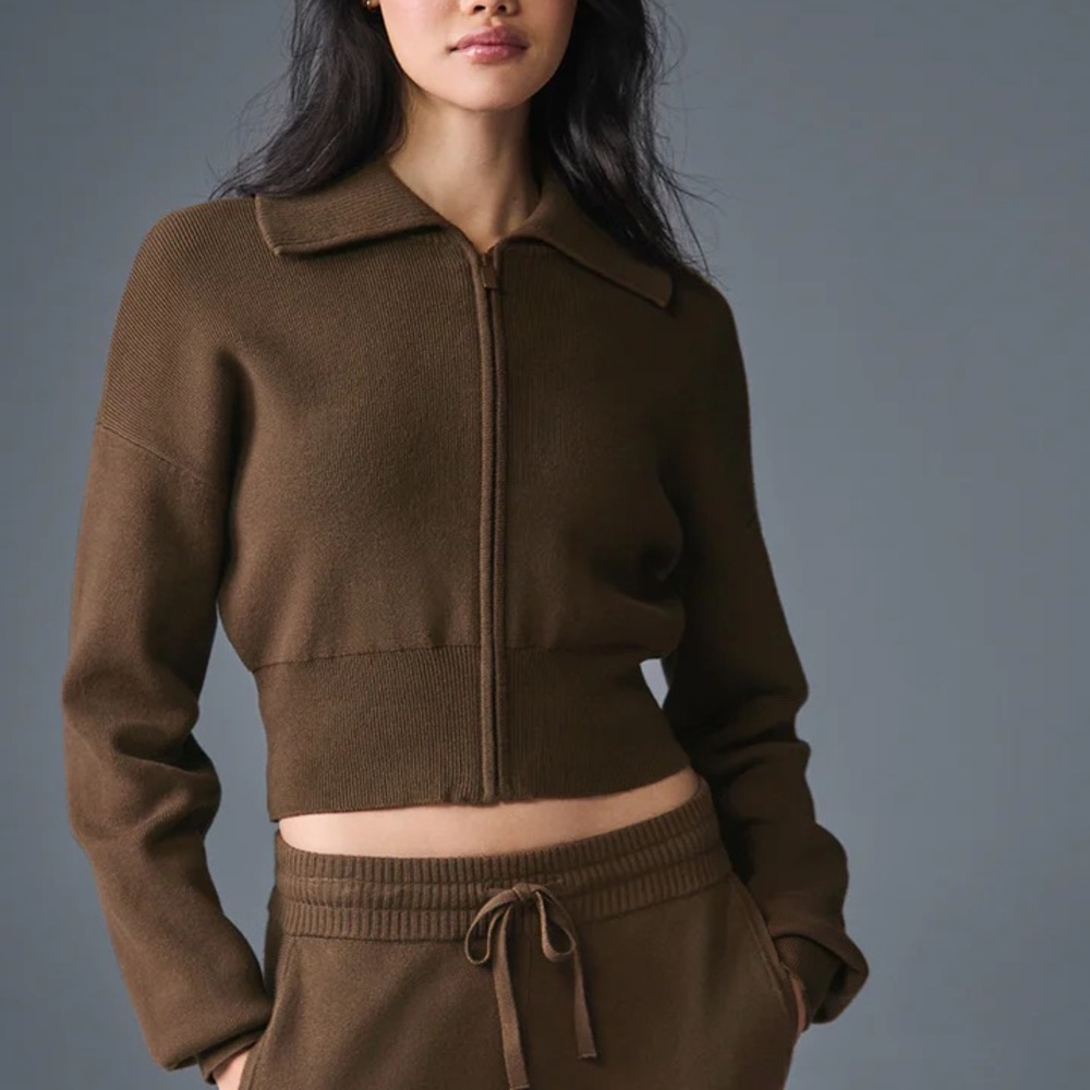 Alo Yoga Scholar Knit Cropped Full Zip Jacket